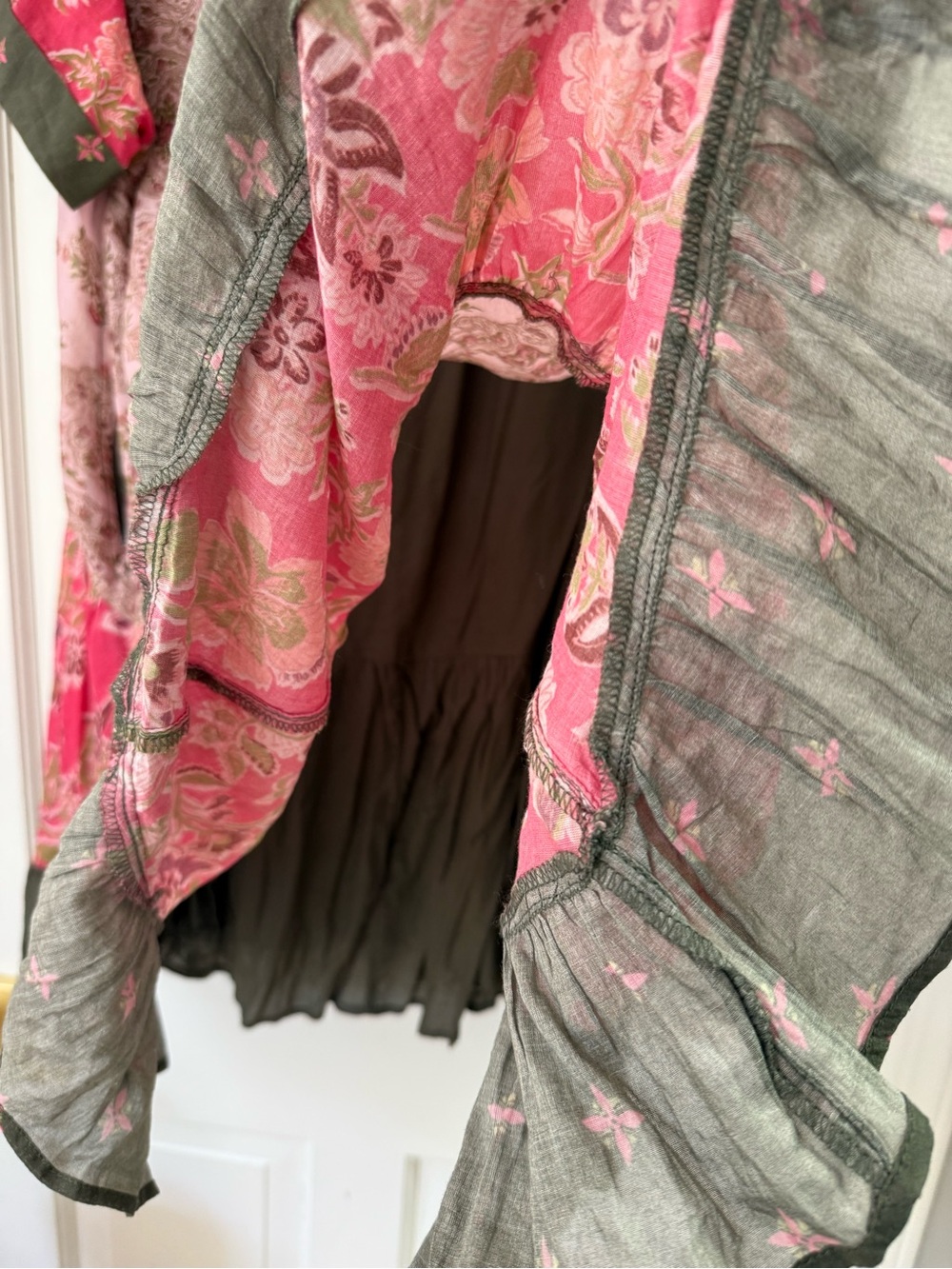 Free People Boho Floral Tiered Pink & Olive Mini Dress - Picture 4 of 4